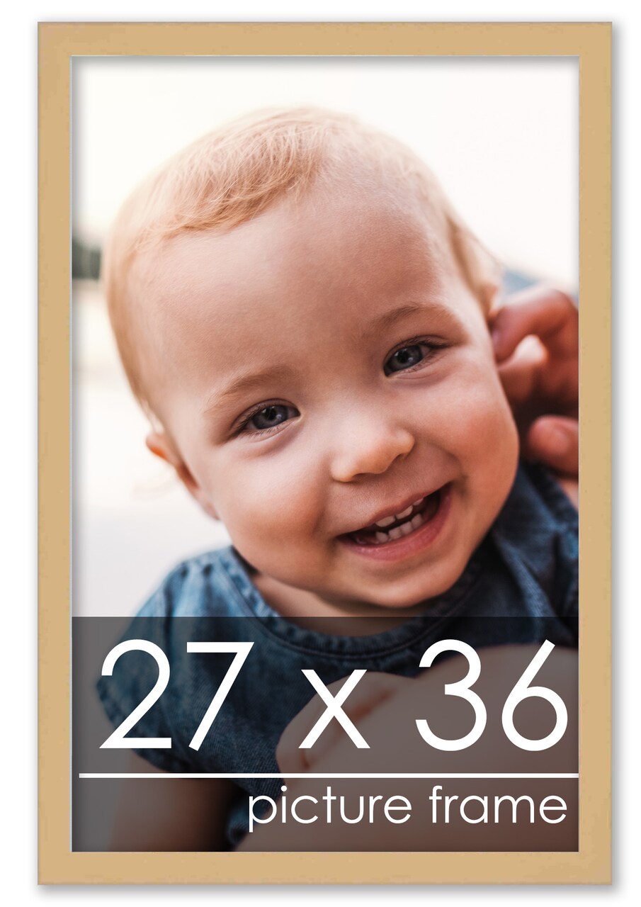 27x36 Solid Wood Picture Frame with UV-Resistant Acrylic & Acid-Free Backing, Available in 6 Finishes: Matte Black, Matte White, Metallic Bronze, Silver, Natural Wood Grain & Mahogany